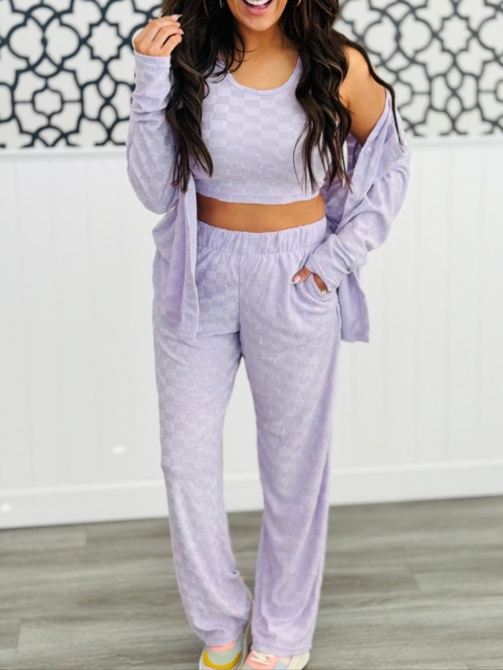 Checkered Tank/Pants Set In Lilac - Picture 2 of 3